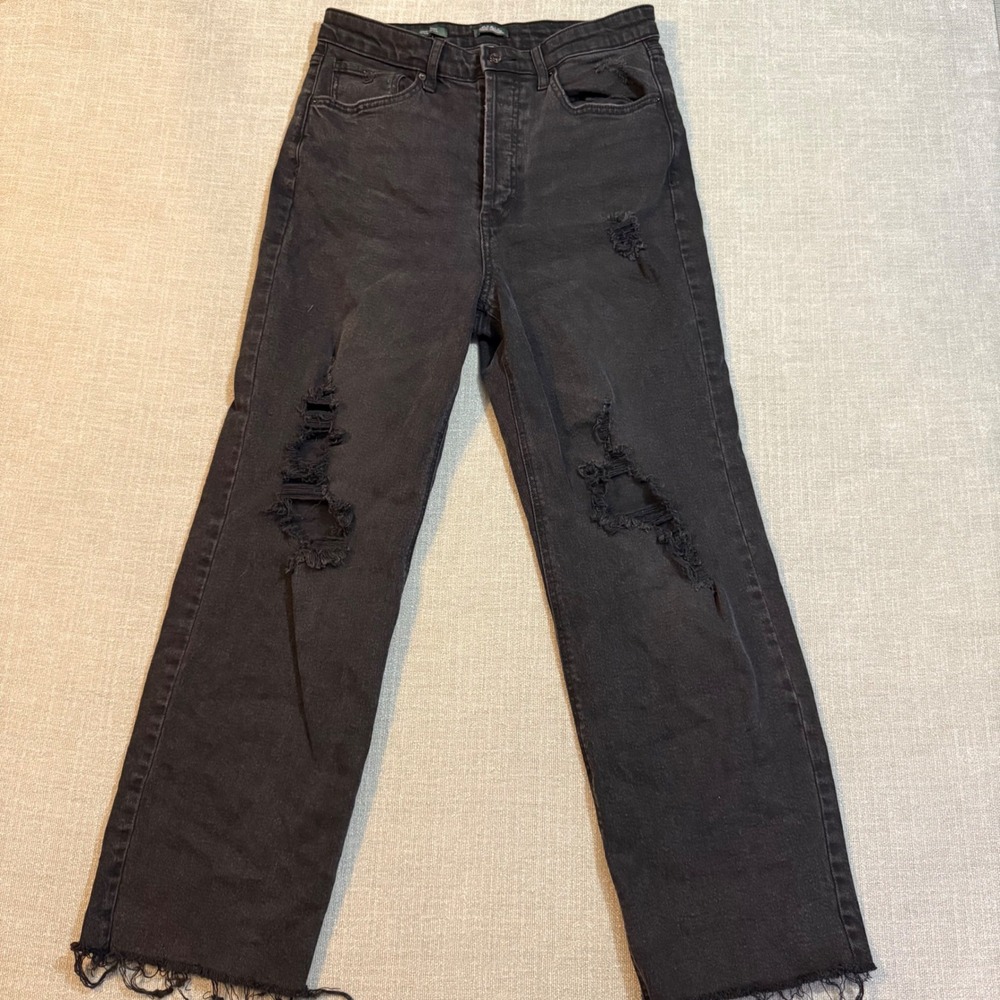 Wild Fable Black Distressed Highest Rise Straight Leg Jeans Size 10 Ripped Hem